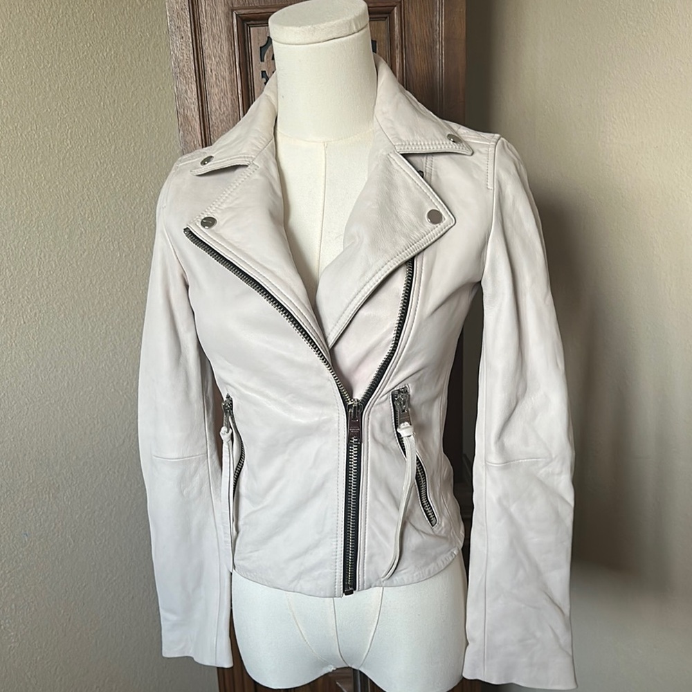 Women's Cream Leather Jacket